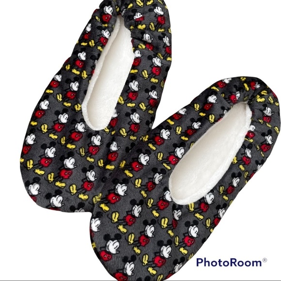 o Disney Vintage Style Mickey Mouse Faux Fur Lined Grip Slip On Slipper Socks - Picture 2 of 5